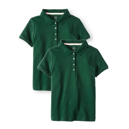 Wonder Nation Girls School Uniform Short Sleeve Interlock Polo, 2-Pack Value Bundle (Little Girls & Big Girls)