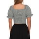 thumbnail image 3 of TOP CORTO SMOCKED INSPIRADO CHIC PARA MUJERES CON MANGAS BUBBLE EN CUADROS GINGHAM NEGRO Y BLANCO, 3 of 6