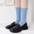 thumbnail image 2 of Womens Ruffle Socks Fashion Breathable Solid Color Turn-Cuff Cute Girls Ankle Socks 3 Pairs, 2 of 7