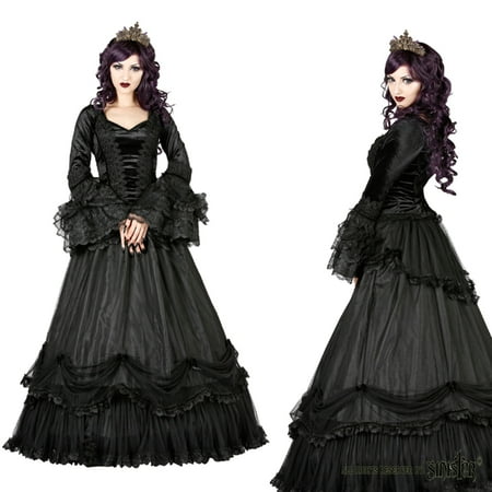 Velvet Tiered Skirt - Sinister Gothic Plus Size Black Tiered Satin & Ruffled Mesh Velvet Bows Long Skirt