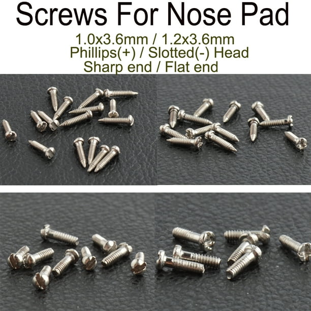 1000pcs Size 1.0x3.6mm 1.2x3.6mm Eyeglasses Glasses Nose Pad Screws slot head 1.2 P F Walmart