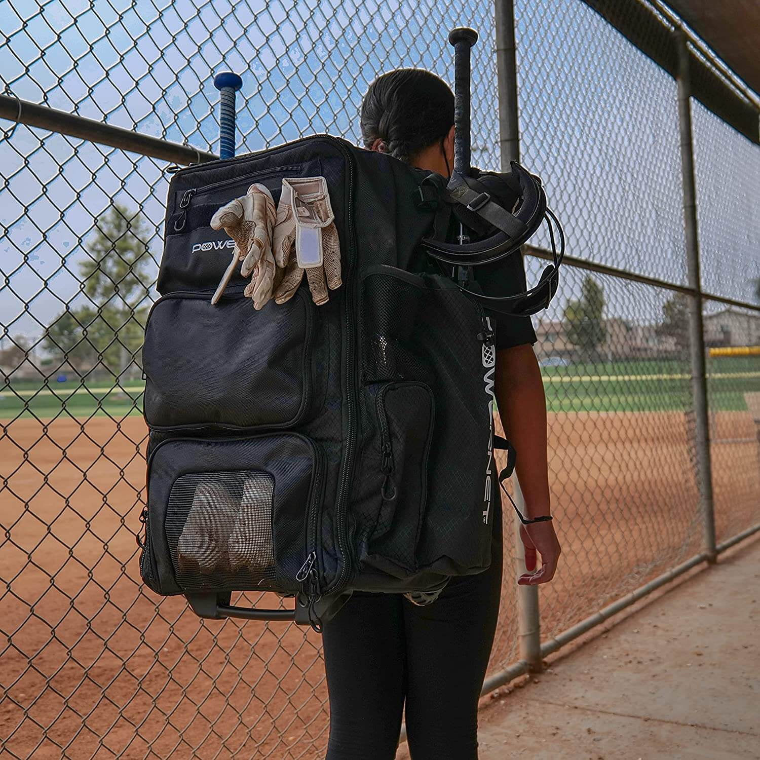 PowerNet Odyssey Softball Baseball Bag, Rolling Backpack with 4