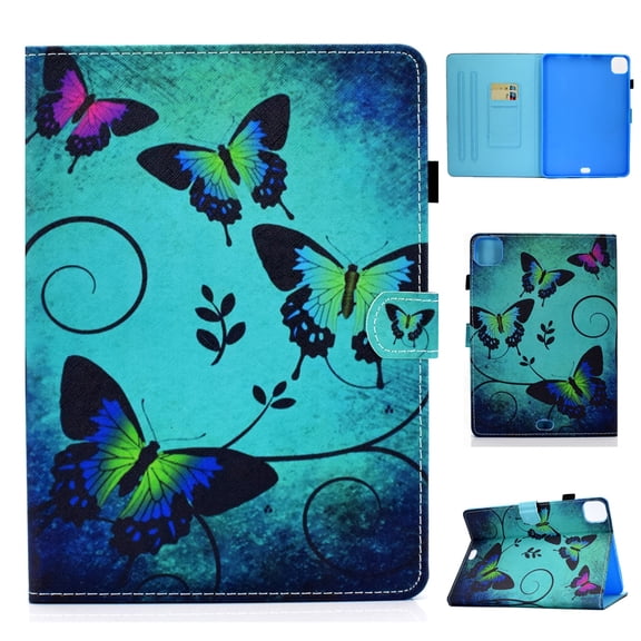 ELEHOLD Pattern Leather Case for iPad Pro 11 inch 2024 ,Magnetic Clasp Folio Flip Smart Case Card Slots Kickstand Shockproof Cover for iPad Pro 11" 2024,Butterfly