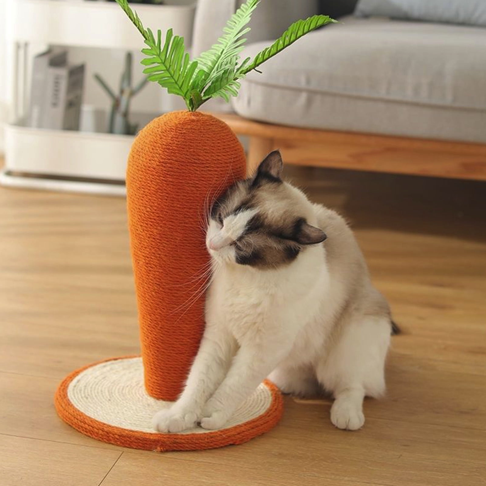 Tarmeek Cat Scratching Post with Carrot Design, Durable Sisal Fiber Cat Scratcher for Indoor Cats, Pet Toys for Kittens and Adult Cats, Sturdy Base for Stability