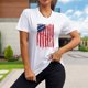 thumbnail image 5 of Imprimir Camisetas Casuales Camiseta holgada para mujer Camiseta con rayas de estrellas del 4 de julio Tops femeninos de verano (Blanco M) Cgtredaw Para estrenar, 5 of 7