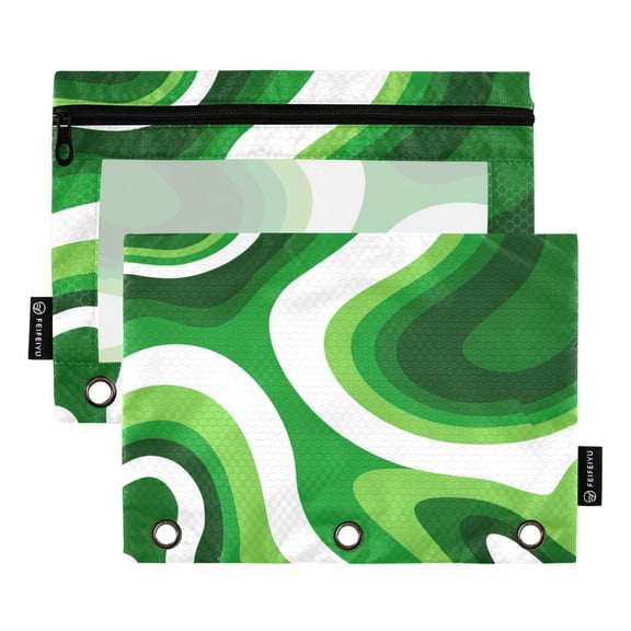 2 Pack 3 Ring Binder Pouch with Clear PVC Window Water Resistant Zipper Pencil Pouch Deep Green Thick Lines Binder Pocket for Classroom Office Home Stationery Organization