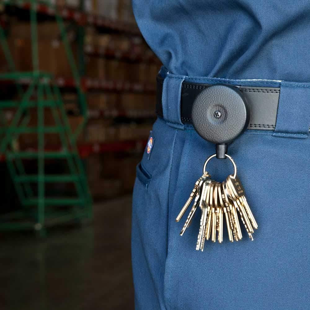 KEY-BAK Original SD Retractable Keychain, 36" Retractable Cord, Black Front, Steel Belt Clip, 13 oz. Retraction, Split Ring