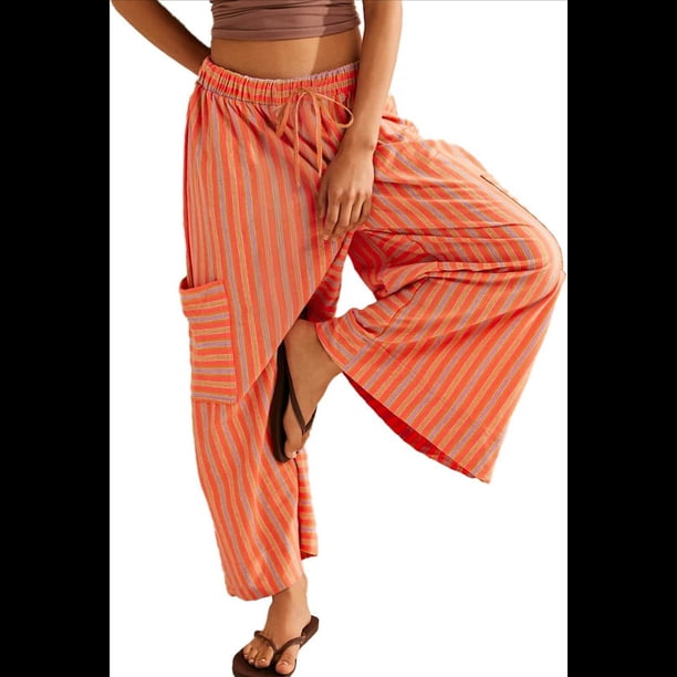 Pantalones Anchos Cómodos de Verano para Mujer, Color Naranja, Talla XXL