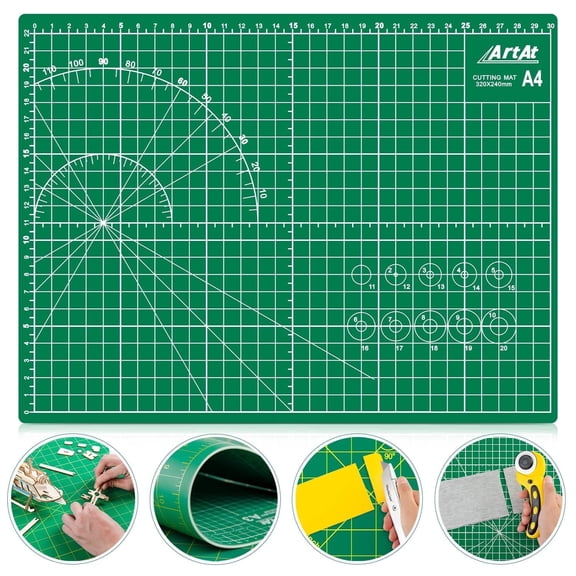 Self Healing Cutting Mat, 9" x 12" Double Sided Green PVC Craft Cutting Mat for Sewing, Quilting, Scrapbooking, Fabric and Crafts