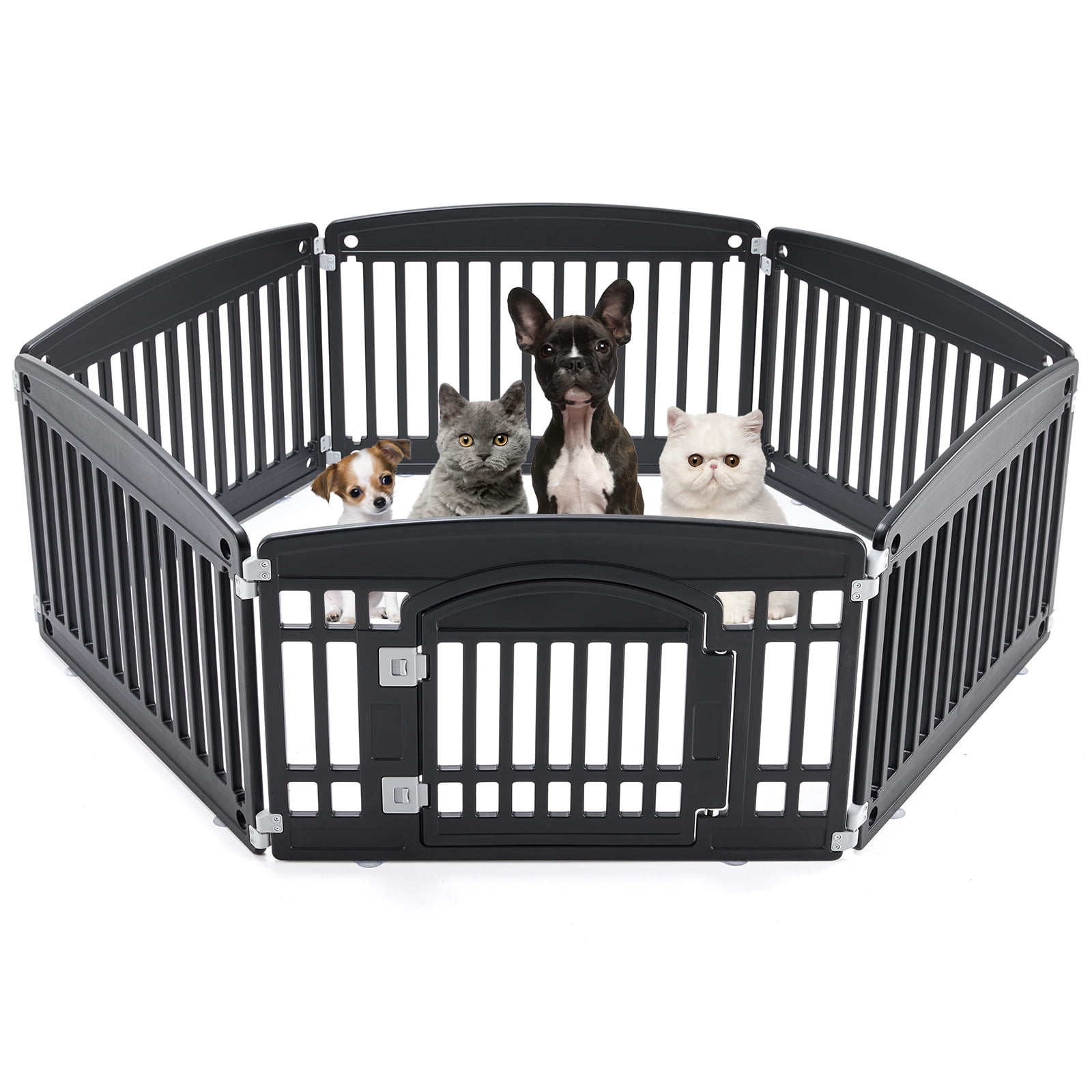 CONCETTA 24 Inch 6-Panel Portable Dog Playpen for Indoor, Plastic Lightweight Indoor Puppy Pen with Door, Customizable, Black