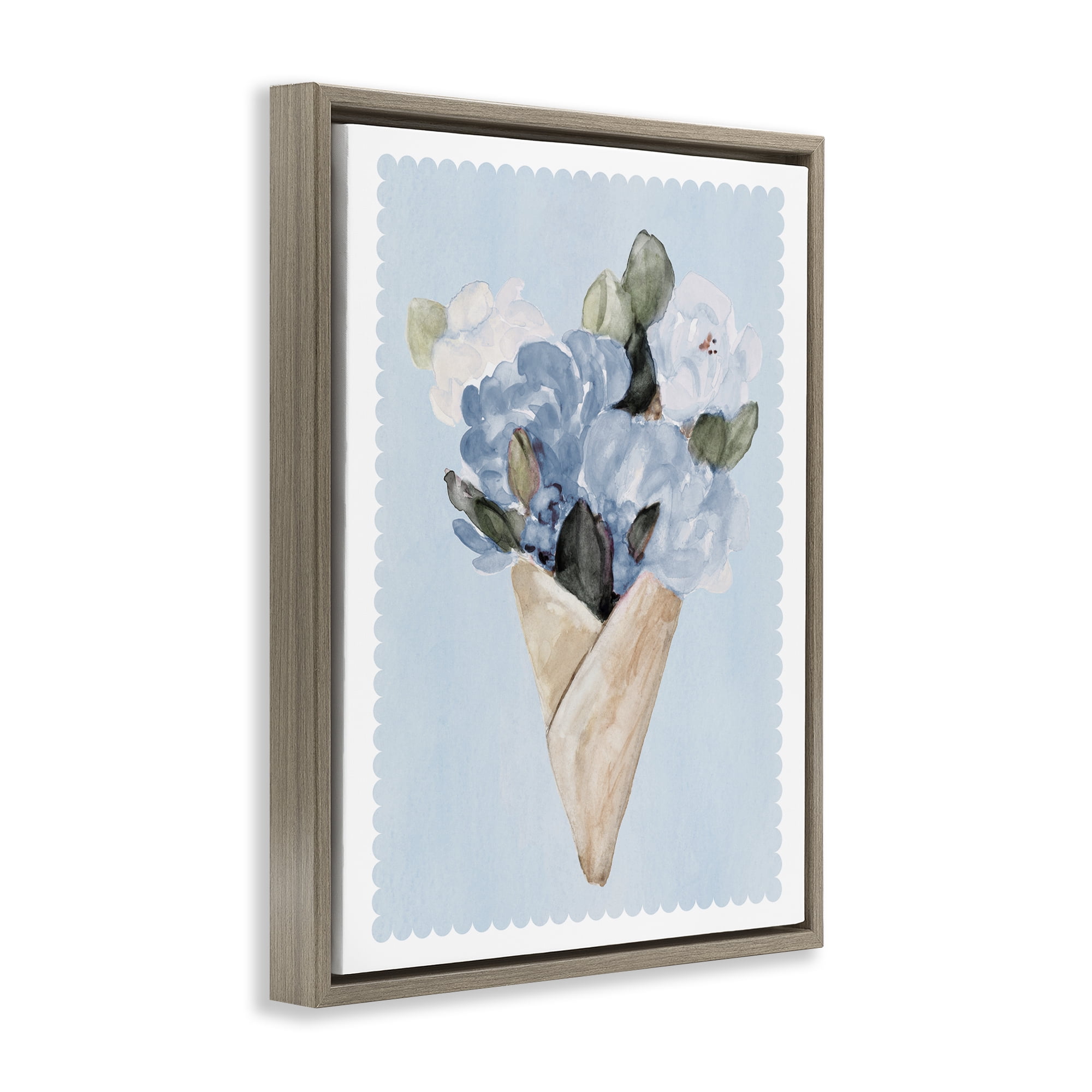 Stupell Industries Blue Gift Bouquet Brown Framed Floater Canvas Wall Art, design by Lanie Loreth