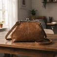 thumbnail image 3 of HUISZJ PU Leather Shoulder Bag, Large Capacity Shoulder Bag with Adjustable Strap, Kiss Lock Crossbody Bag for Travel Shopping Work (Brown), 3 of 6