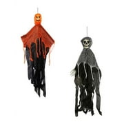 CGT Halloween Hanging Jack-O-Lantern & Skeleton Faced Ghouls Holiday Haunted House Grim Reapers Classroom Office Porch Patio Home Prop Decor 36 x 22 x 4 in. (Set of 2)