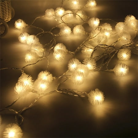 

GUZOM Christmas Decoration Supplies- 6M 40 Lights Christmas Decoration Snow Pompom Winter Decoration LED Hair Ball Lantern Battery String Lights