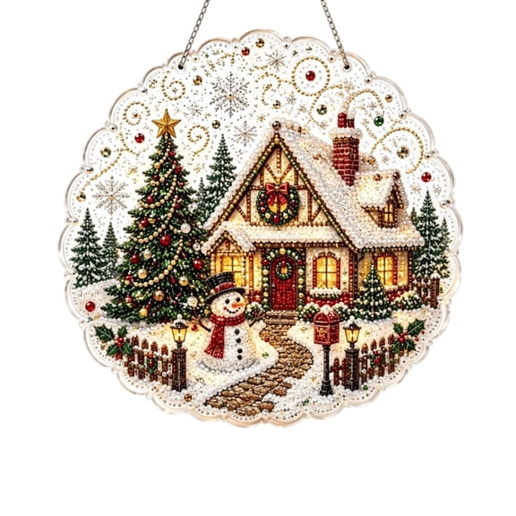 StlyGar Christmas Pearl Painting Suncatcher DIY Kit,acrylic hanging craft with pearl and rhinestone details, holly, presents and metal chain B Cottage