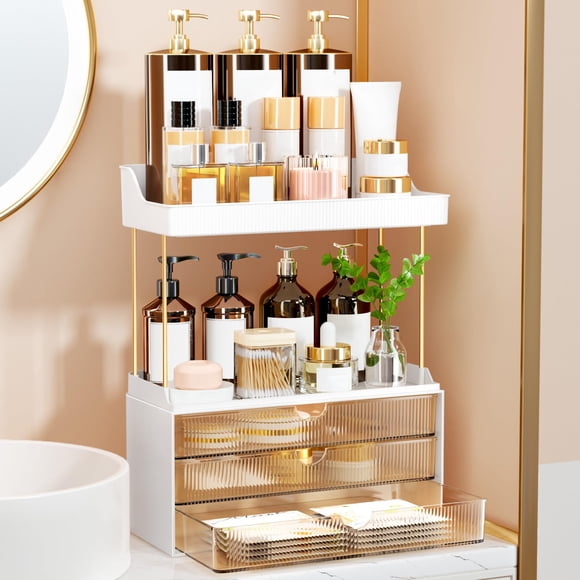 Organizador de maquillaje StorBin, 3 cajones, 5 niveles, baño, color ámbar