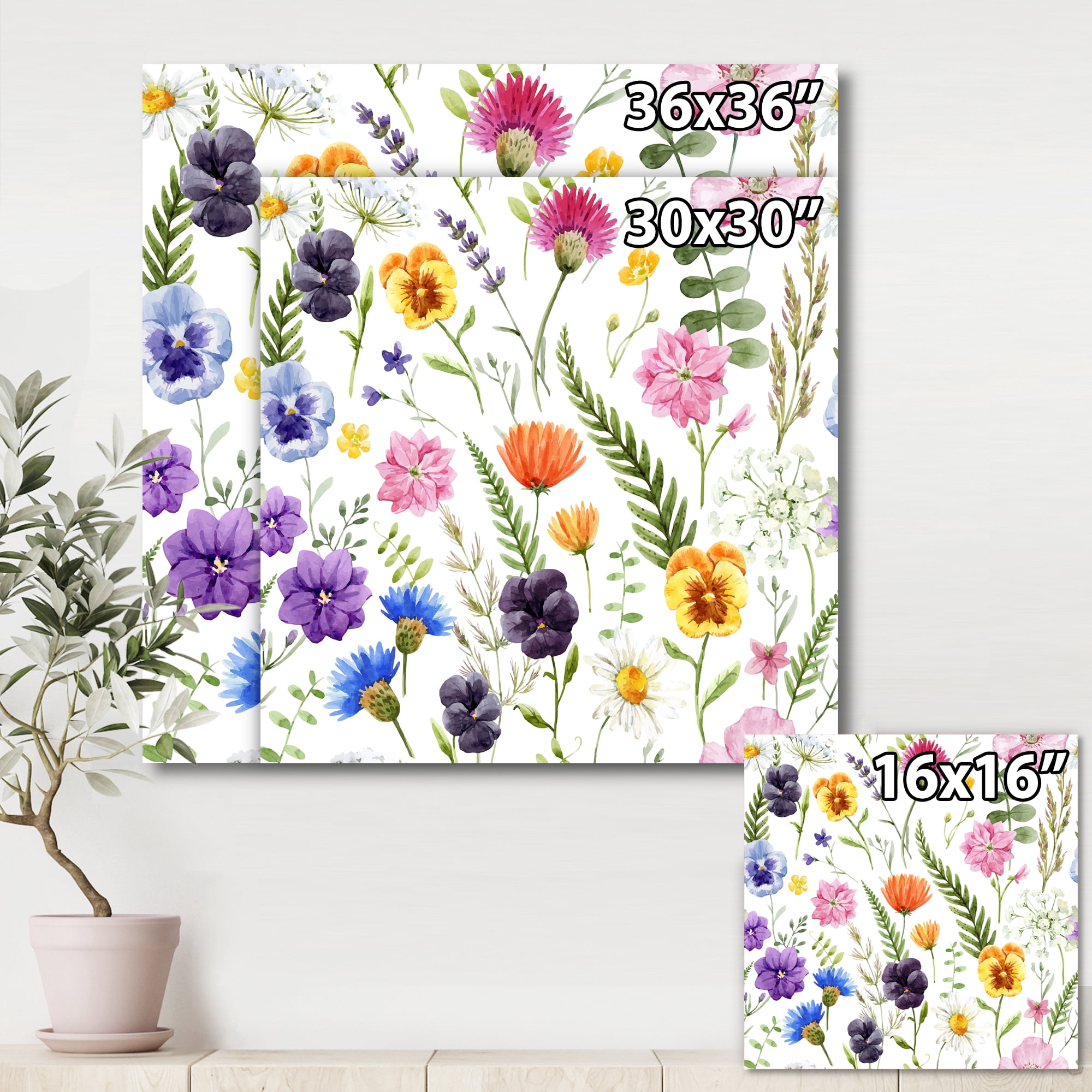 Designart ' Coloful Wildflowers Floral Pattern I ' Traditional Canvas Wall Art Print