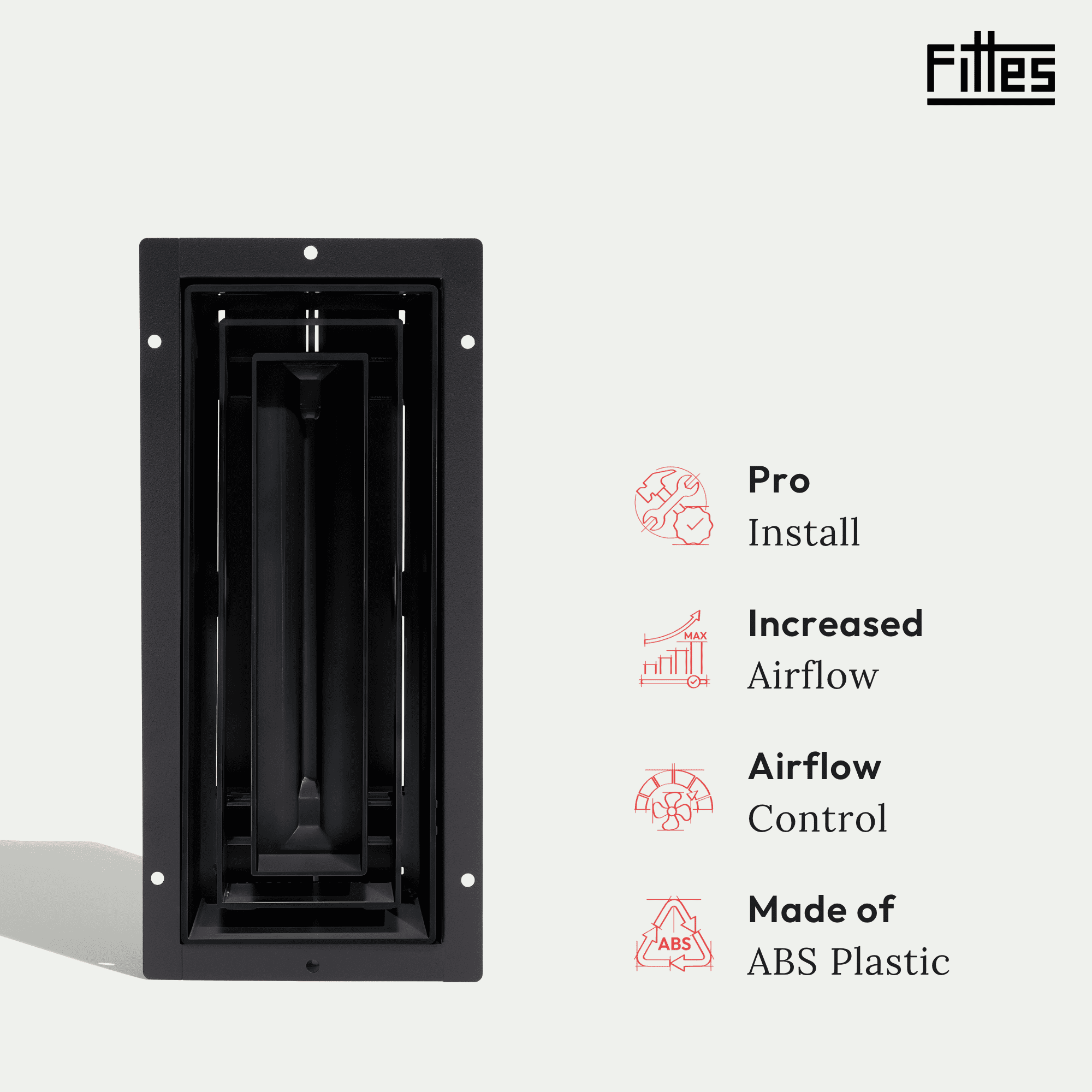 Fittes Flush Floor Vent [Lite+], ABS Plastic HVAC Air Return Register Cover, Customizable Adjustable Improved Airflow Solution for Home Floor, Damper Included – 4"x10" – Matte Black – 1 Pack