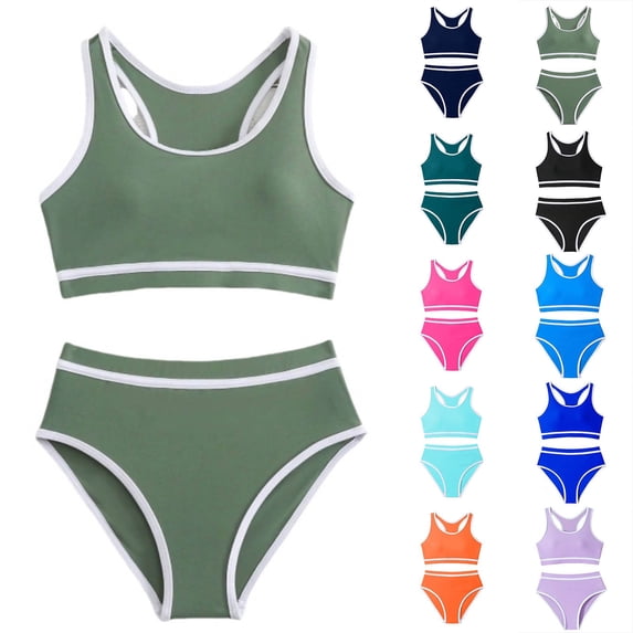 Girls Tankini Swimsuit Size 7-8 Fashion Solid Color Little Girls' Swimwear Lightweight Princess Girls Two Piece Upf 50+ Protection Swim Sets Rashguard Bathing Suit