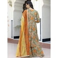 thumbnail image 5 of Janasya Women's Green Cotton Embellished Printed Dress with Flared Palazzo and Dupatta, 5 of 5