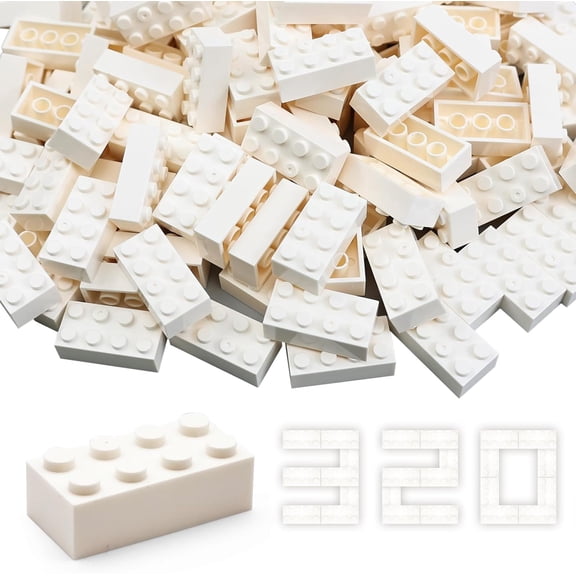 Building Bricks 2x4 Stud 320 Pcs, White, Classic Building Blocks Set, Compatible with Construction Building Blocks.