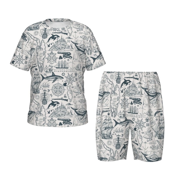 Balery Vintage Sailboats Conjunto de Pijama Infantil de Manga Corta con Estampado – Ropa de Dormir de Algodón Suave-X-Large