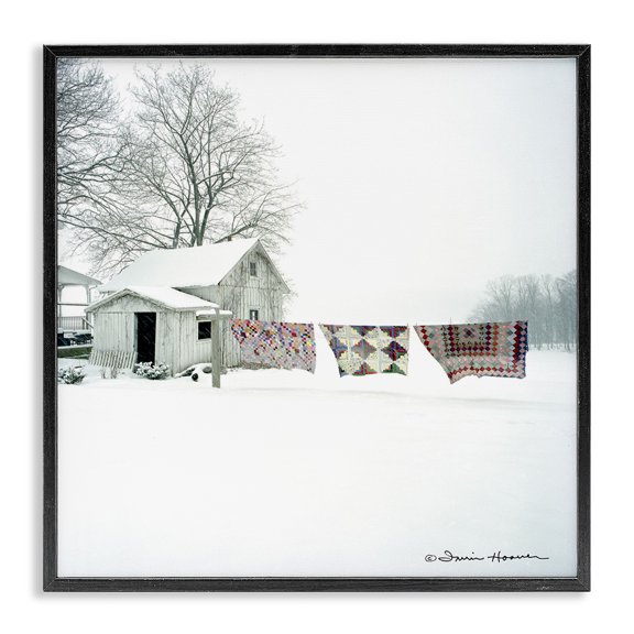 Stupell Industries Rustic Lodge Winter Snow Shed Clothesline Blankets Photograph Black Framed Giclee Art, 12 x 12, by Penny Lane Publishing