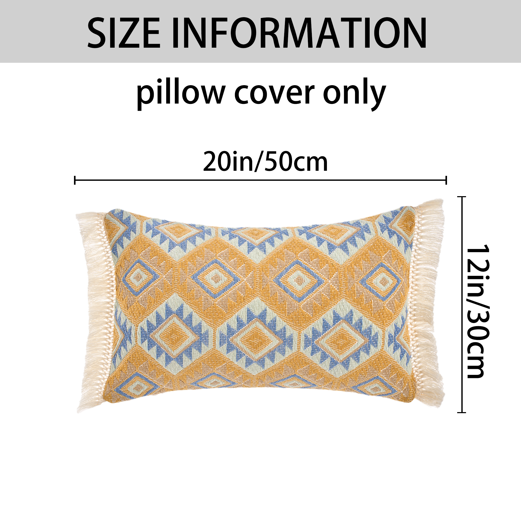 Unique Bargains Boho Throw Pillow Covers Geometric Pattern Cushion Cases 20" x 12" Yellow