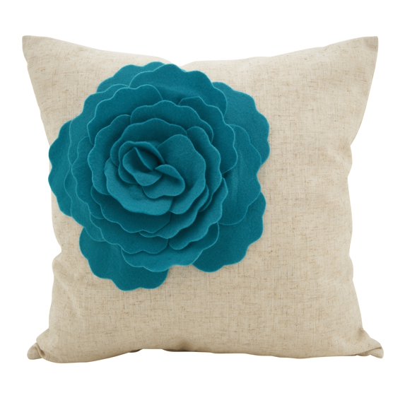 Rose Flower Statement Decorative Throw Pillow 18"x18" (Blue)