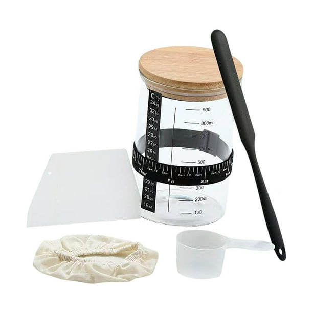 Kit de inicio de masa madre con recipiente y tapa negra para hornear 900 ml