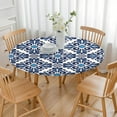 thumbnail image 3 of Spring Style Round Tablecloth with Elastic Fit and Floral Design, Reusable Water-Resistant Polyester, Fits 44-52 Inch Tables, 3 of 7