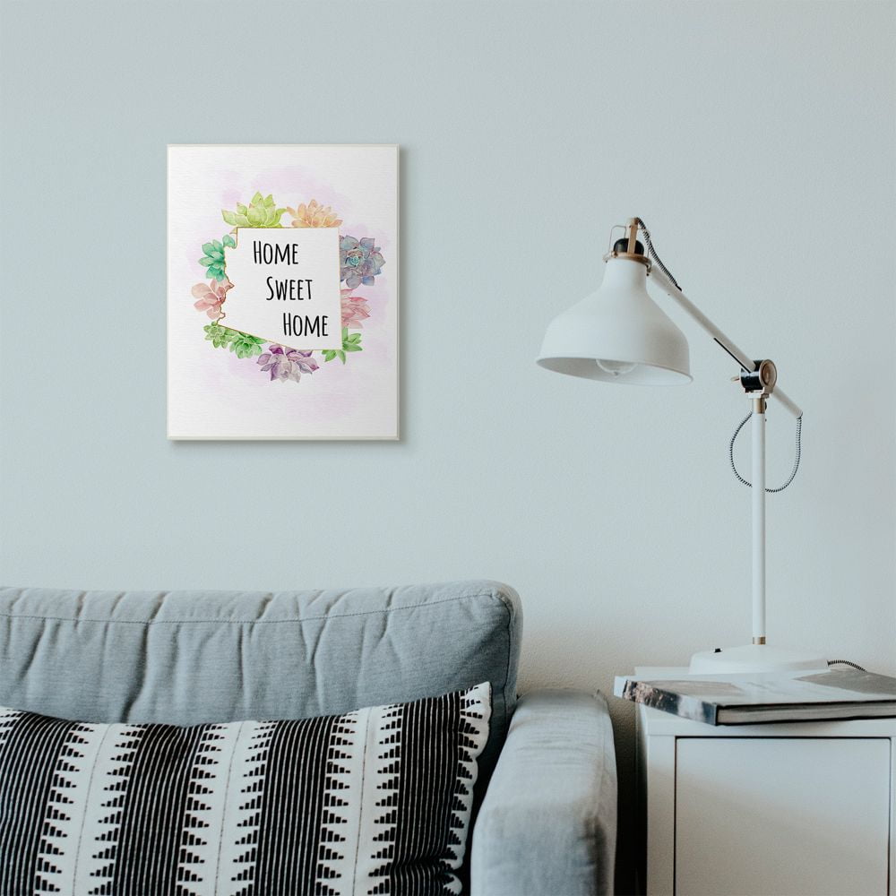 The Stupell Home Decor Collection Arizona State Home Sweet Home Succulent Watercolor Vignette Wood Wall Art