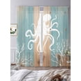 thumbnail image 2 of Coastal Octopus Sheer Curtains 84 Inch Length 2 Panels Set, Summer Coral Ocean Vintage Wood Voile Window Treatment Rod Pocket Curtains Sheers Drapes for Bedroom/Living Room/Kitchen 52"x84"x2, 2 of 7