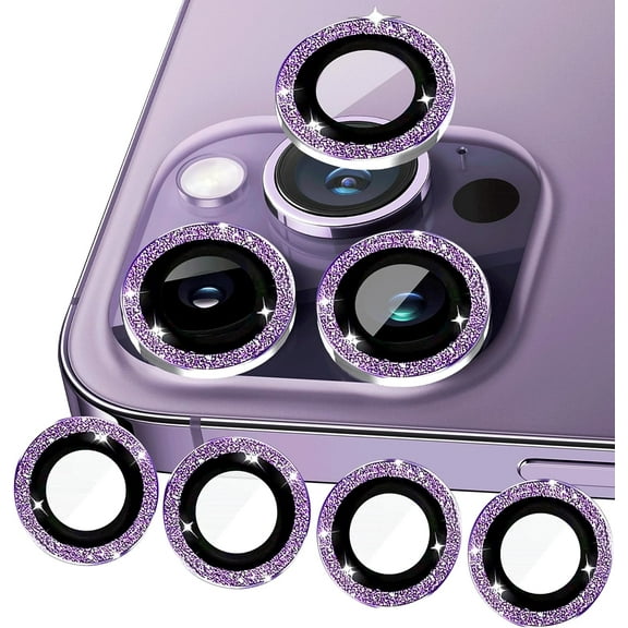 Compatible with iphone 14 Pro Max Camera Lens Protector Bling, 14 Pro / 14 Pro Max Camera Cover Glitter Sparkly (6.1" & 6.7"), Lenses Clear Glass Protection Accessories, (Purple)