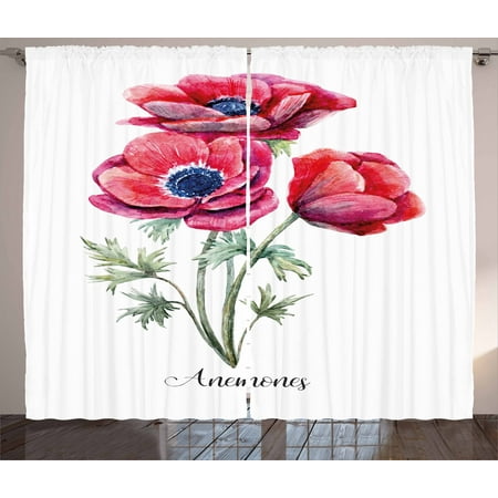 Navy Red Sage (Anemone Flower Curtains 2 Panels Set, Watercolor Painting Style Bouquet of Anemone Vintage Garden, Window Drapes for Living Room Bedroom, 108W X 108L Inches, Sage Green Red Navy Blue, by)
