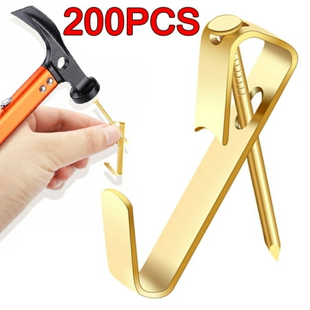 

Skycarper 200PCS Picture Hanging Hooks with Nails 30LB Heavy Duty Copper Hangers for Mirrors Wooden Wall Painting Clock Bags Clothes