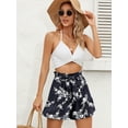 thumbnail image 6 of Chiclily Women's Wide Leg Shorts High Waist Adjustable Belted Loose Summer Lounge Shorts with Pockets, US Size Small, Navy White Flower, 6 of 7