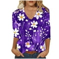 thumbnail image 2 of Jsaierl 3/4 Length Sleeve Tops for Women Casual V Neck Shirts Fashion Graphic Petite Blouses Soft Cotton Tunic Top S-5XL, 2 of 4