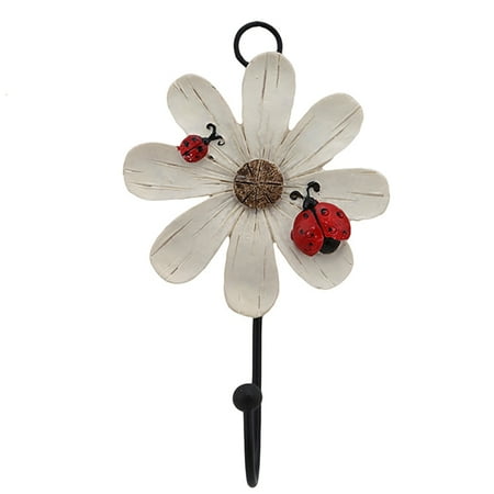 

Yesbay Creative Household Ladybug Flower Resin Keys Coat Hat Wall Hook Home Decoration White