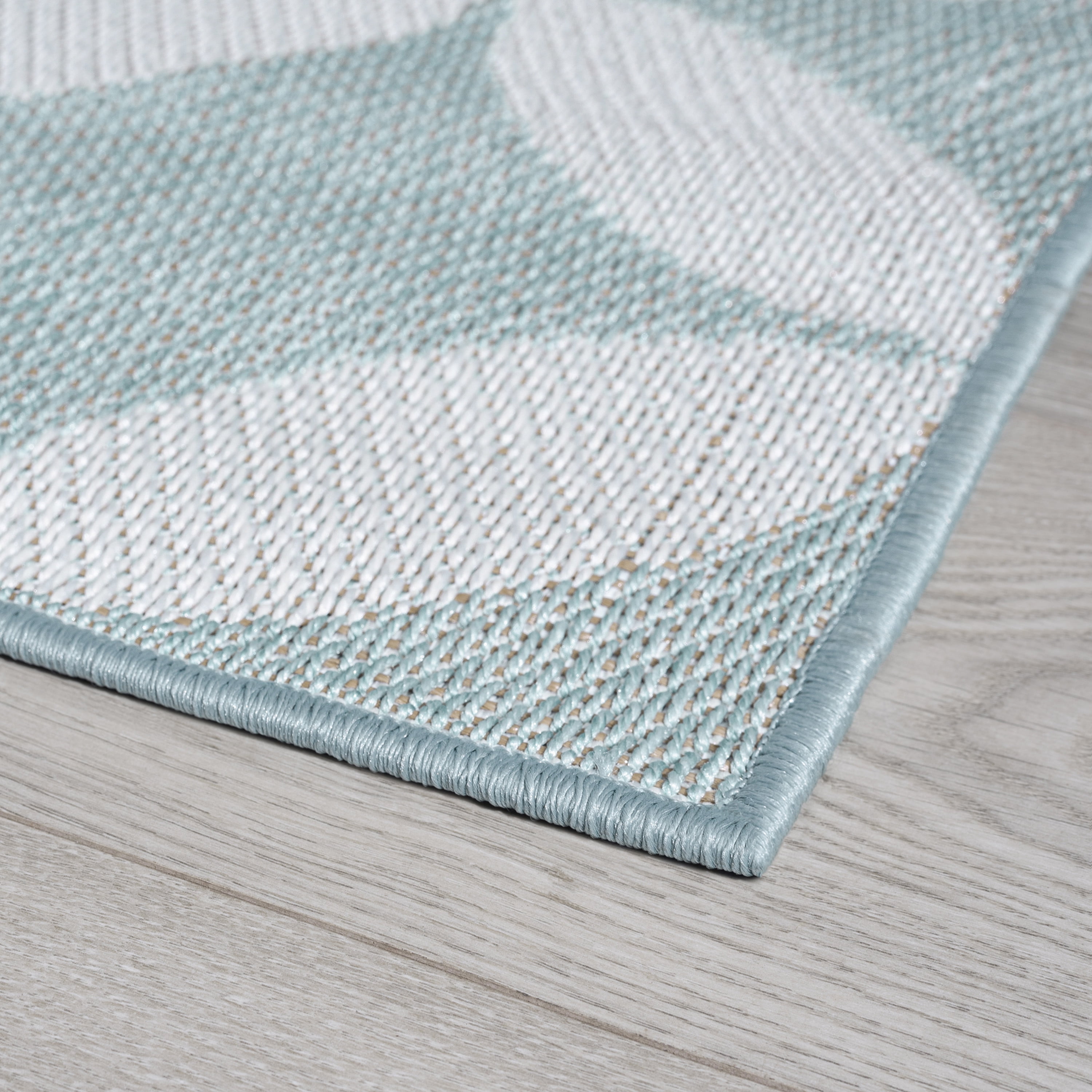 Bliss Rugs Geometric Indoor Outdoor Area Rug for Patio, Porch, Garden | Aqua, 5' x 6'11''