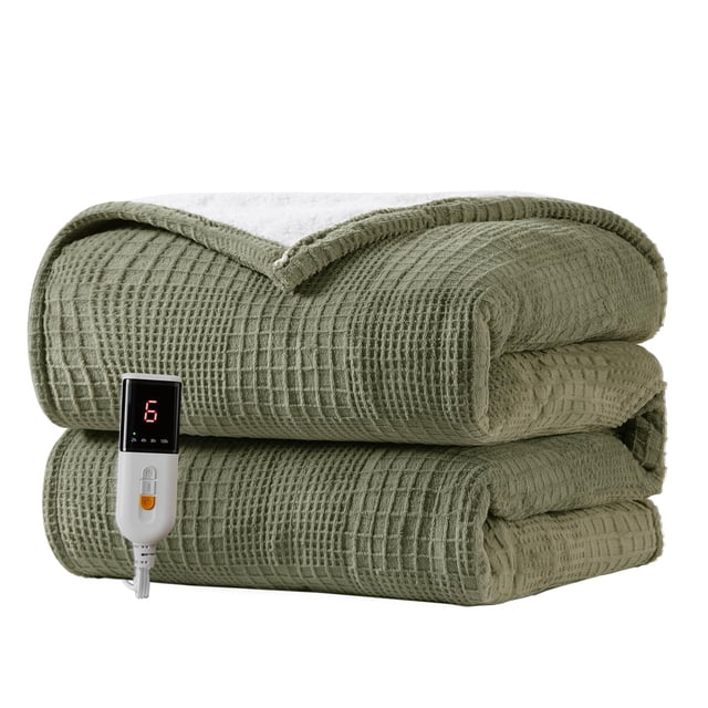 Heated Blanket Electric Blanket Throw 50''X60''-Heating Blanket with 9 Heat Settings-2-10 Hours Auto Off,ETL Certified,Machine Washable (Gray Green)