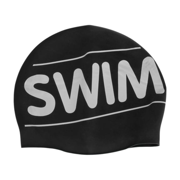 Unique Bargains 1 Pc Silicone Waterproof Letter Swim Cap Black White