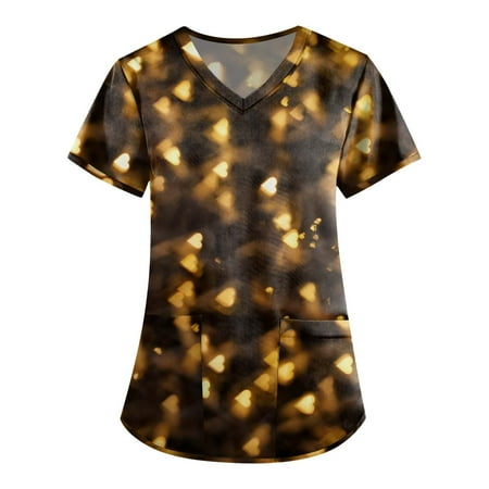 

Sksloeg Scrub Tops V-Neck Tops Heart Printed Gradient Fashion Scrub Clothes Women Scrubs Tops Black XXXXXL