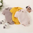 thumbnail image 5 of ZQUUVOU Unisex Newborn Baby Romper Collar Striped Onesies Cotton Breathable Bodysuits Short Sleeve Sleep and Play Outfits Khaki, 5 of 5