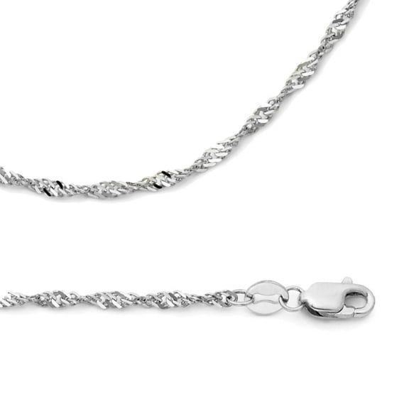 Solid 14k White Gold Chain Singapore Necklace Twisted Links Diamond Cut Polished 1.8 mm 16 inch