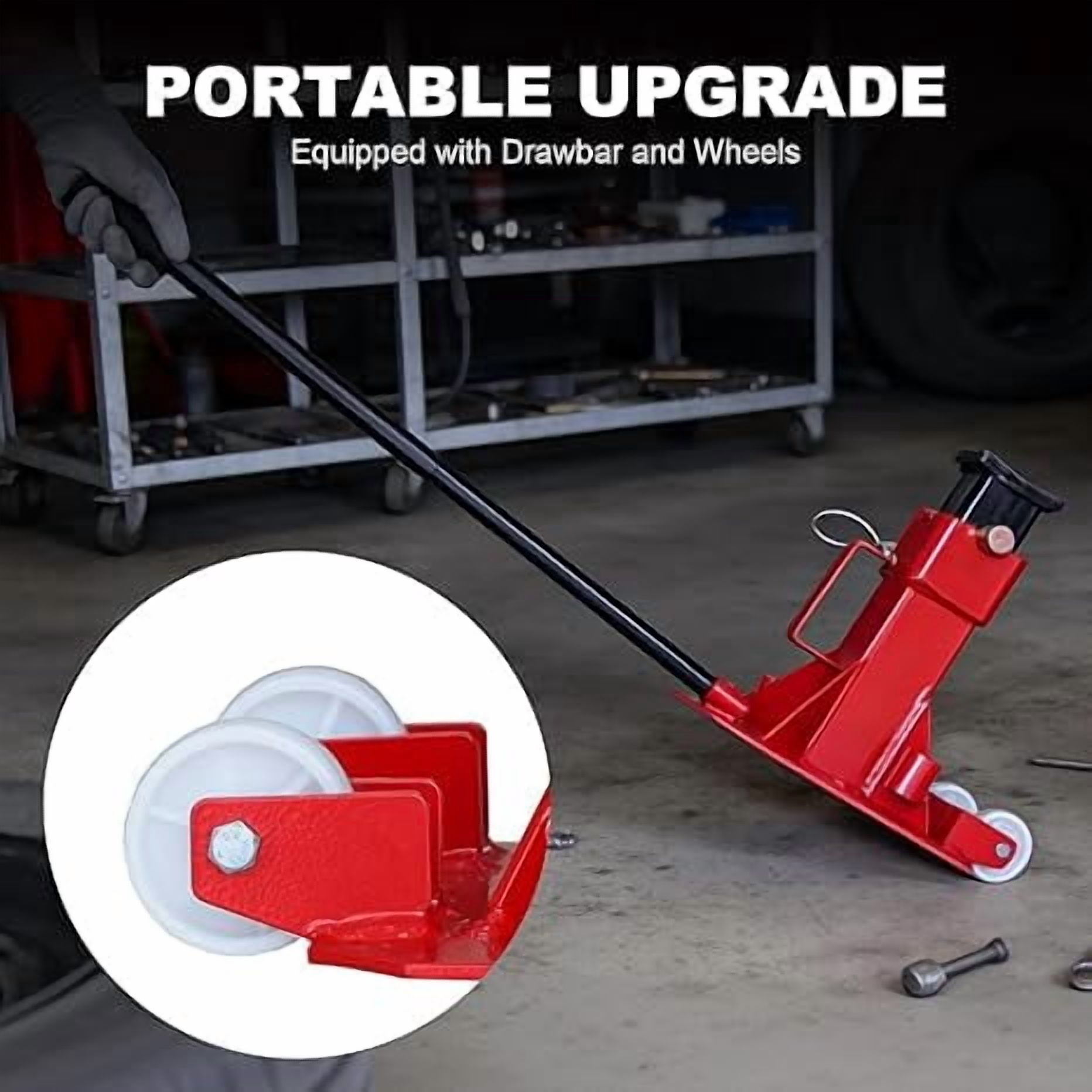 JACK BOSS Heavy Duty 22 Ton (44,000 lbs) Jack Stands with 2 Casters and Handle, Easily Moveable Car Lift Stands for Truck and Pick Up, Red