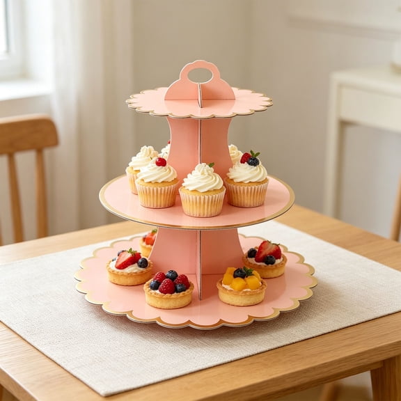 Kieccall Disposable Three Tier Cake Display Stand for Party Dessert Serving Gift