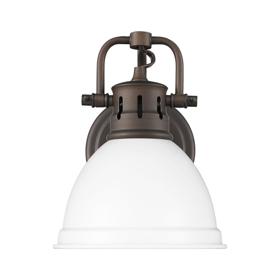 Yep by Golden Lighting Duncan 1-light Vanity in Rubbed Bronze and Matte White shade