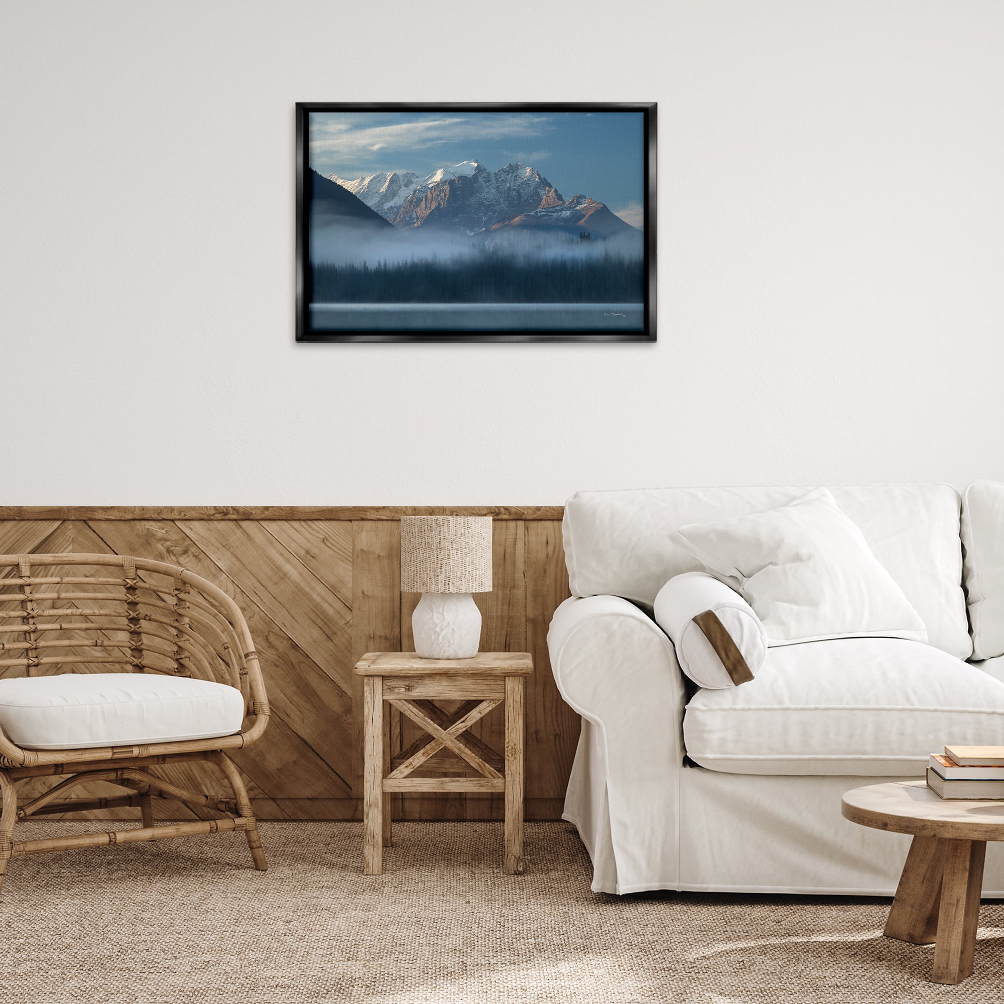 Stupell Industries Emerald Lake & Mountain Landscape & Nature Photography Black Floater Framed Canvas Art Print Wall Art, 31 x 21