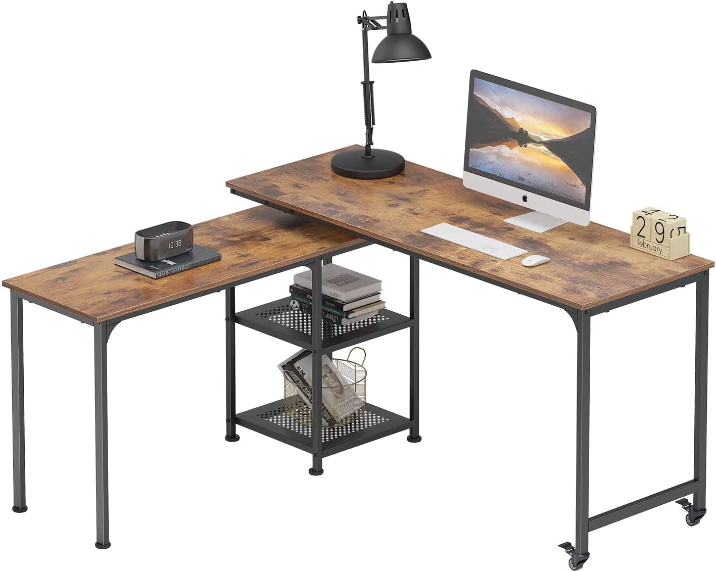 Soges Reversible L Shaped Desk, 360° Free Rotating Corner Computer Desk